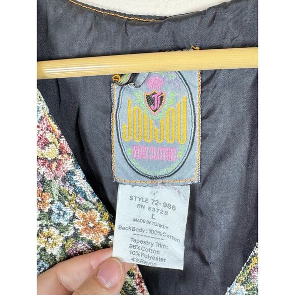 VTG Cottage 90s Womens Vest Needlepoint Floral Denim Tapestry Large joujou - Picture 2 of 7